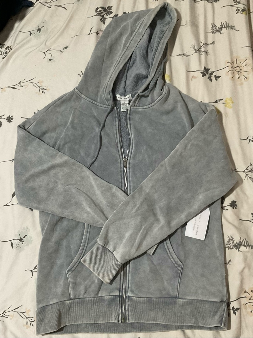 Washed Gray Zip-Up Hoodie